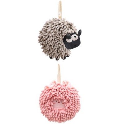 REGALWOVEN Cute Decorative Funny Sheep Shape Fast Drying Hanging Hand Towels 7" x 7" 2 Pcs