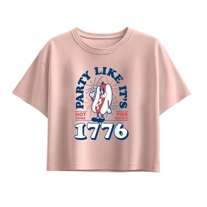 Girls' - Instant Message - Hotdog And Fireworks Short Sleeve Boxy Graphic T-Shirt - 1 of 3