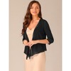 INSPIRE CHIC Women's Tie Front Bolero Shrug 3/4 Sleeve Mesh Glitter Cropped Cardigan - 4 of 4