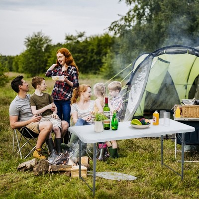 White Adjustable Height Folding Picnic Table with Steel Frame