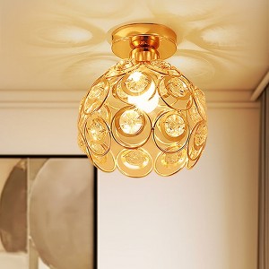 DORESshop 7 in. 1-Light Gold Semi Flush Mount Ceiling Light Fixture with Antique Metal Crystal Shade - 1 of 4