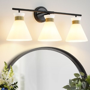KAISITE 2-Light Sculptural Mid-Century Vanity Light, Dimmable Glass & Metal Wall Sconce - 1 of 4