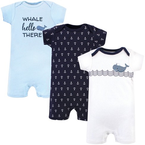 Hudson Baby Infant Boy Cotton Rompers 3pk, Sailor Whale : Target