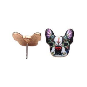 French Bulldog Boston Terrier Stud Earrings Enamel Colorful From the Ginger Lyne Collection - 1 of 4