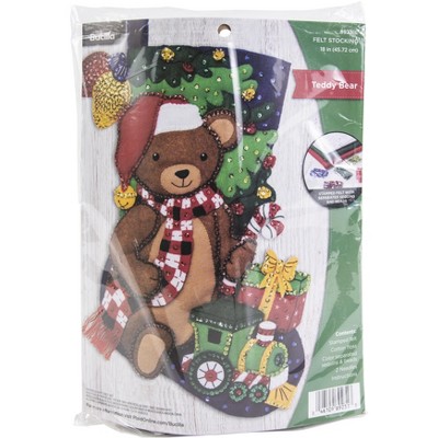 Bucilla Felt Stocking Applique Kit 18" Long-Teddy Bear