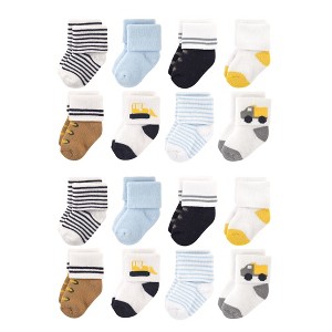 Luvable Friends Baby Cotton Rich Terry Socks 16-Pack, Bulldozer - 1 of 2