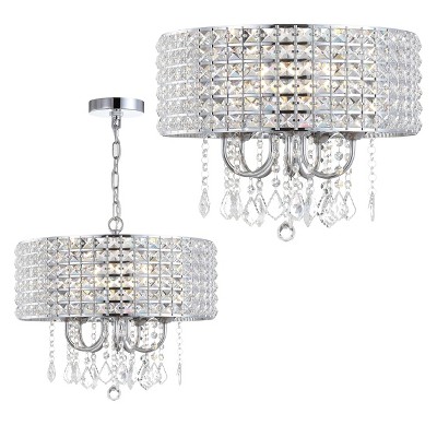 17" Adjustable Metal/Crystal Reese Drop Pendant (Includes Energy Efficient Light Bulb) Silver - JONATHAN Y