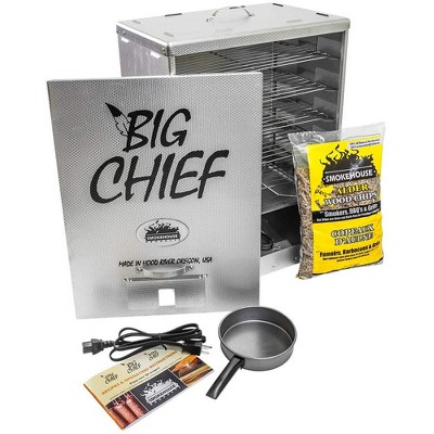 Smokehouse 9894-000-0000 Big Chief Front Load 12 x 18 x 24.5 Inch Portable Outdoor Cooking BBQ Electric Wood Chip Smoker with Chrome Grill Racks