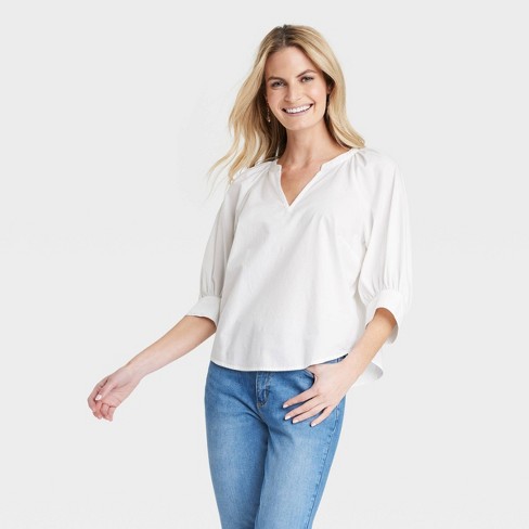 Women's Long Sleeve Pullover Blouse - Universal Thread™ White M : Target