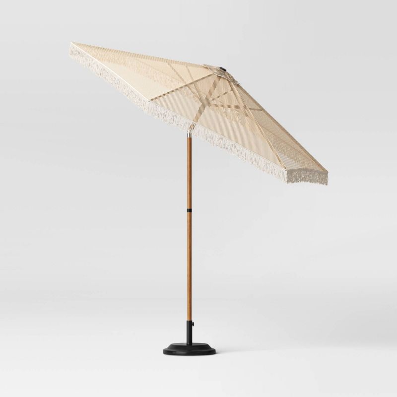 7.5&#39;x7.7&#39; Hexagon Macrame Outdoor Patio Market Umbrella Beige with Faux Wood Pole - Threshold&#8482;, 4 of 8