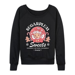 Women's - Instant Message - Sugarplum Sweets Lightweight French Terry Wide Neck Long Sleeve Graphic Shirt - 1 of 4
