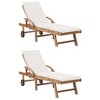 vidaXL Solid Teak Wood Sun Loungers with Cream Cushions, Set of 2 - Adjustable Backrest and Footrest, Features Mobile Wheels and Slide-in Tables - 2 of 4
