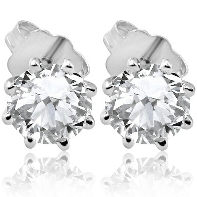 Pompeii3 1 1/4 ct Solitaire Diamond Stud 8 Prong Earrings 14K White Gold Enhanced