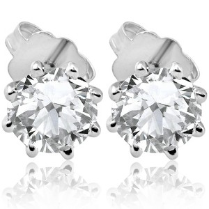Pompeii3 1 1/4 ct Solitaire Diamond Stud 8 Prong Earrings 14K White Gold Enhanced - 1 of 3