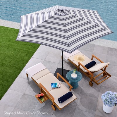 10ft Striped Green Polyester Market Patio Umbrella with Black Metal Pole