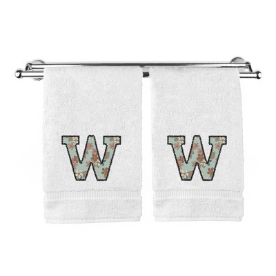 BC BARE COTTON Monogrammed Hand Towels, Personalized Gift, Set of 2 - Embroidered Writing with Greenish Cyan