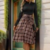 Women's Semi-Turtleneck Long Sleeve Plaid Dress - Faux Two-Piece Set with Waist Tie - 3 of 4