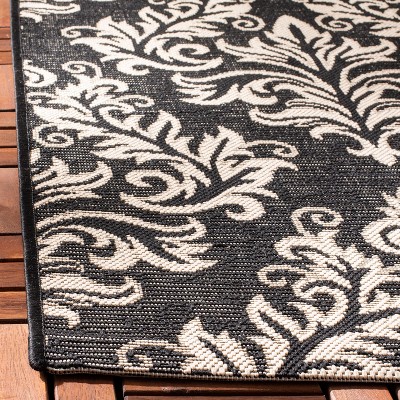 Black and Cream Rectangular Synthetic Indoor/Outdoor Rug