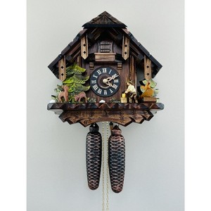 Wooden Cuckoo Clock Cottage With 12 Inch Height Man Chopping Wood Hourly Action By River City Clocks - 1 of 4