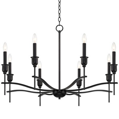 Franklin Iron Works Austin Semi Gloss Black Chandelier 36" Wide Modern Industrial 8-Light Candelabra Fixture for Dining Room House