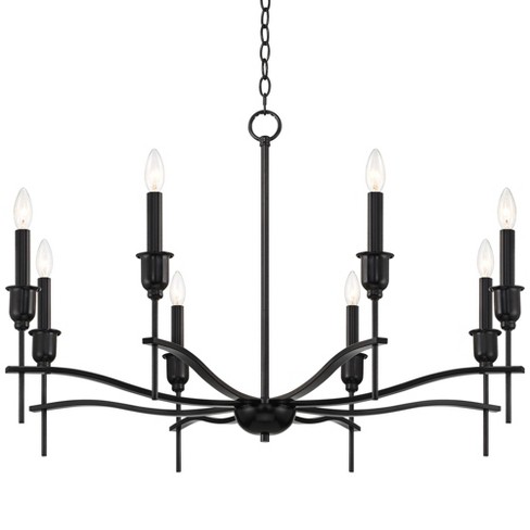 Franklin Iron Works Austin Semi Gloss Black Chandelier 36" Wide Modern Industrial 8-Light Candelabra Fixture for Dining Room House - image 1 of 4