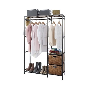 Lycvki Wood Garment Racks with Shelves and 2 Wicker Drawers and 4 Hooks - 1 of 4
