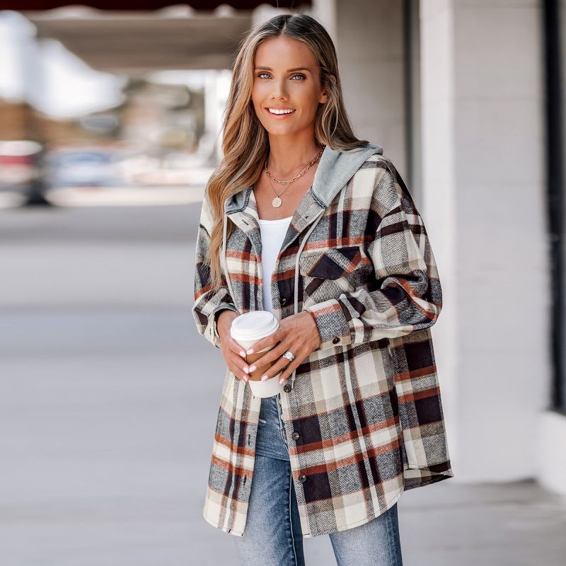 Women's Plaid Drawstring Hooded Jacket - Cupshe, 3 of 8