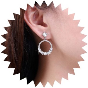 Boho Crystal & Rhinestone Circle Drop Earrings, Gold Open Hoop Vintage CZ Dot Stud Jewelry for Women - 1 of 4