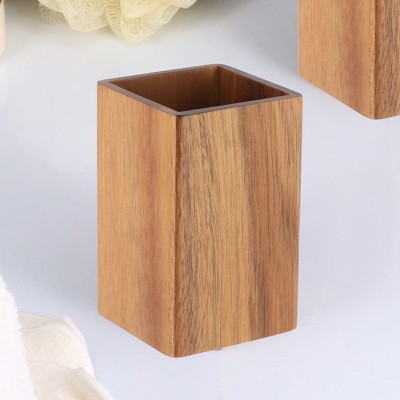 Acacia Wood and Black Metal 6-Piece Bathroom Accessory Set