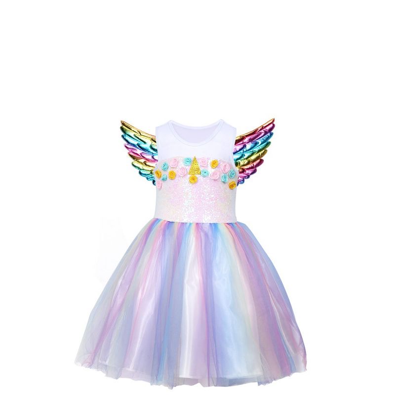 Trinity Unicorn Dress for Girls, Princess Costume with Beautiful Wings and Headband, 1 of 5