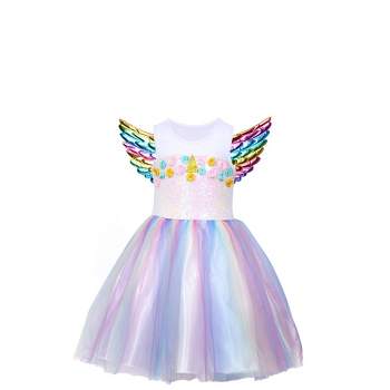 Trinity Unicorn Dress for Girls, Princess Costume with Beautiful Wings and Headband