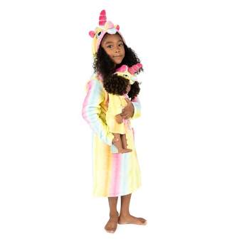 Leveret Girls and Doll Fleece Hooded Robe Rainbow 12 Year