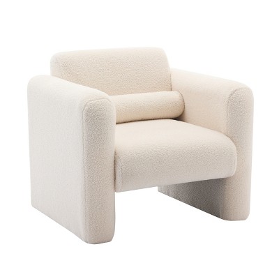 HomeRoots 31" Cream Boucle Upholstered Arm Chair With Toss Pillow