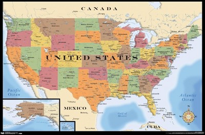 Trends International Map - Usa Unframed Wall Poster Prints : Target