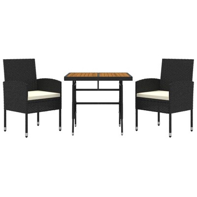 vidaXL Patio Dining Set 3 Piece, Outdoor Dining Set for 2, Table and Chair for Garden Backyard, Dining Chair, Farmhouse Style, Poly Rattan Black