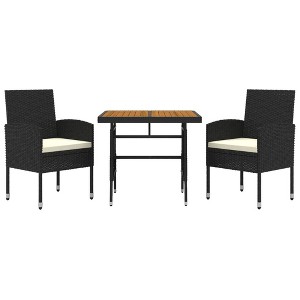 vidaXL Patio Dining Set 3 Piece, Outdoor Dining Set for 2, Table and Chair for Garden Backyard, Dining Chair, Farmhouse Style, Poly Rattan Black - 1 of 4