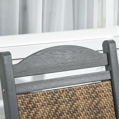 Traditional Dark Gray Wicker Porch Rocking Chair with Padded Seat
