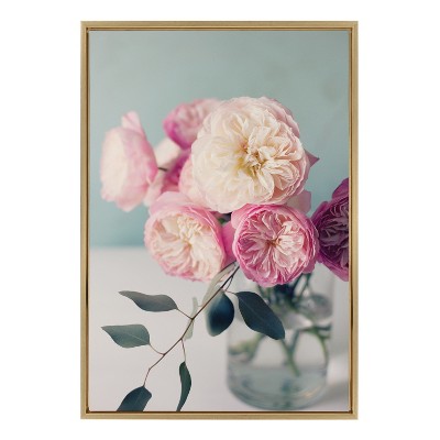 Kate and Laurel Sylvie Still Life Garden Roses Framed Canvas by Kristy Campbell, 23x33, Bright Gold
