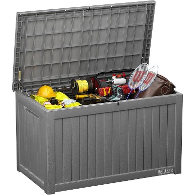 East Oak 230 gal Waterproof Resin Deck Box Gray: Weather-Resistant with Hydraulic Lid & Zinc Alloy Lock