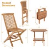 Costway 3PCS Patio Bistro Set Square Table Indonesia Teak Wood Folding Chair Slatted Tabletop Seat - 3 of 4