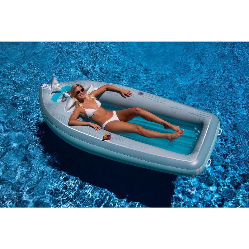 Swimline 8.75' Inflatable Classic Boat Cruiser with Cooler 1-Person Swimming Pool Float - Silver/Blue, 3 of 5