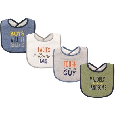 Luvable Friends Baby Boy Cotton Drooler Bibs with Fiber Filling 4pk, Handsome, One Size