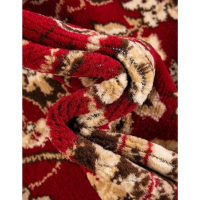 Burgundy and Ivory Synthetic Traditional Runner Rug