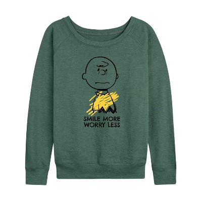 Women's - Peanuts - Smile More Worry Less Lightweight French Terry Slouchy