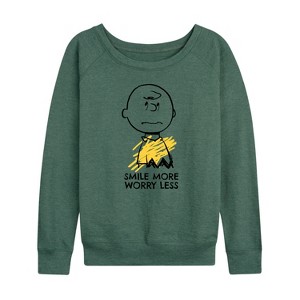 Women's - Peanuts - Smile More Worry Less Lightweight French Terry Slouchy - 1 of 4