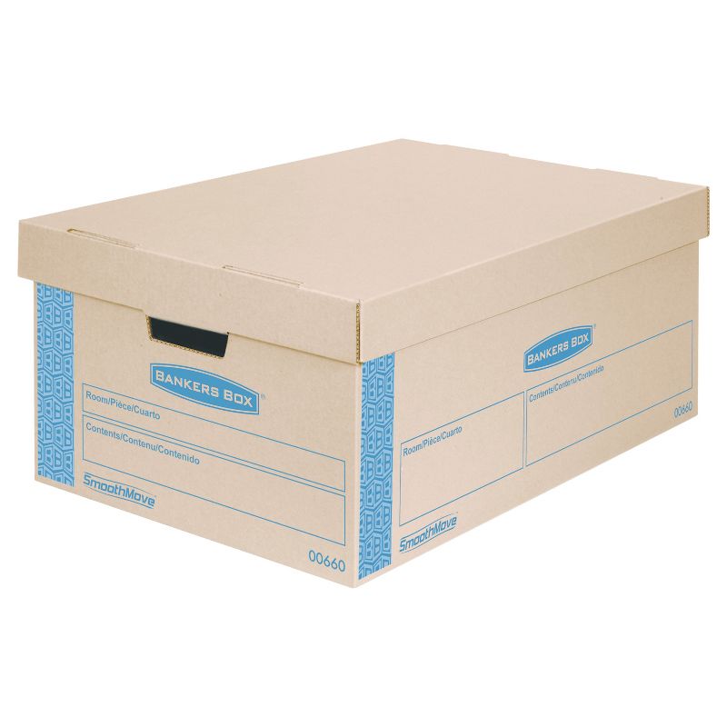 Bankers Box SmoothMove Prime Large Moving Boxes, Lift Lid, 24l x 15w x 10h, Kraft/Blue, 8/CT, 3 of 4