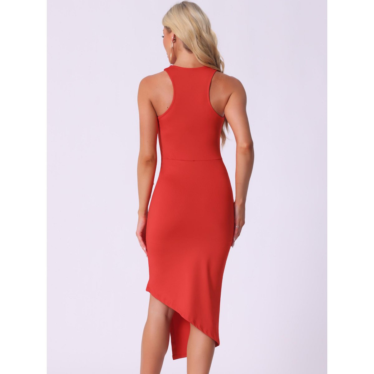Женские платья INSPIRE CHIC Women's Halter Neck Sleeveless Ruched Asymmetrical Cocktail Party Bodycon Dress Red X-Large — фото 3