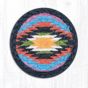 Earth Rugs Native Hand-Stenciled Jute Coaster – 5" Round Eco-Friendly Braided Tabletop Accent - 1 of 3