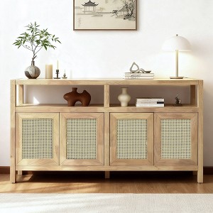 Luxystar Bohemian Style Sideboard Buffet Storage Cabinet with Solid Wood Frame, 3-position Adjustable Shelves for Living & Dining Rooms, Natural - 1 of 4