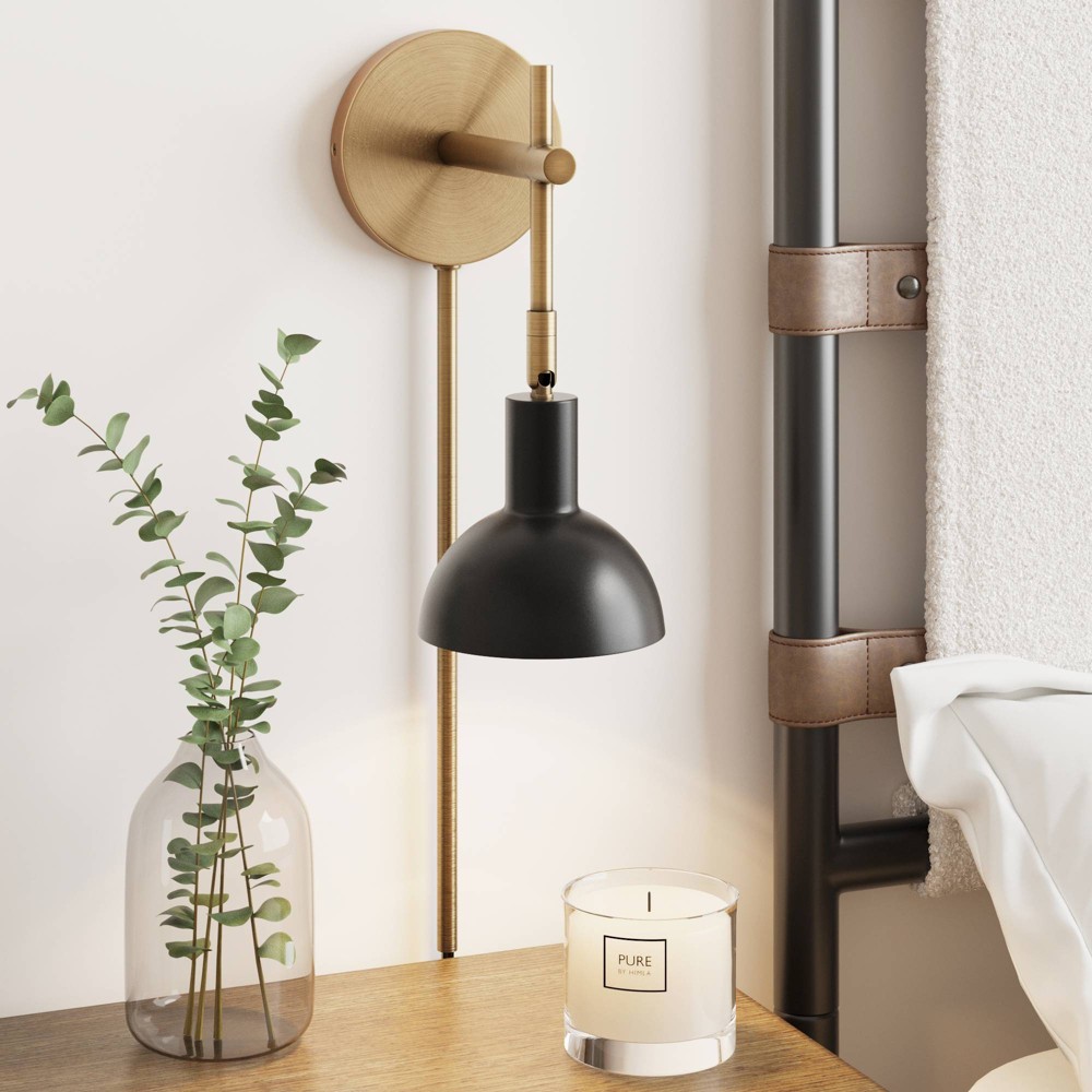 Tamlin Wall Light Fixture Vintage Brass/Matte Black - Nathan James: Articulating Arm, Dimmer Compatible, No Bulb Included